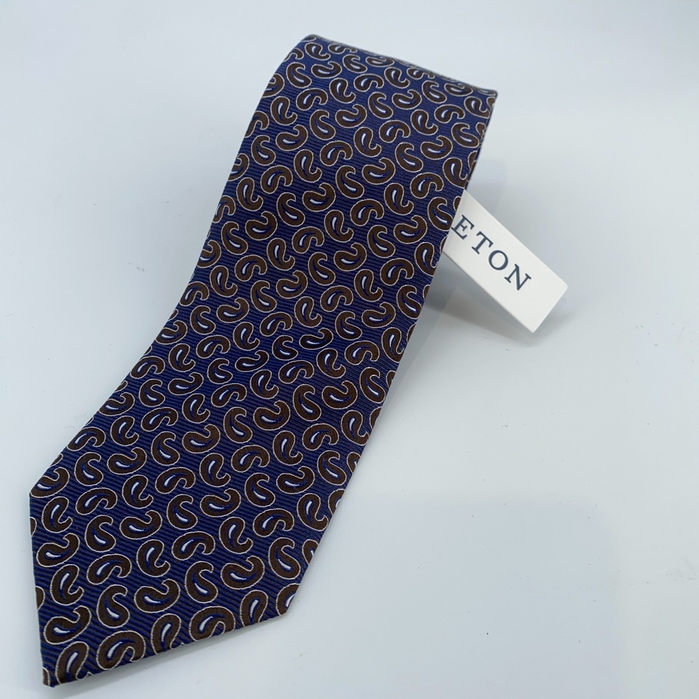 Eton Tie Men One Size Blue Black Paisley Luxury Classic Necktie England Made NWT